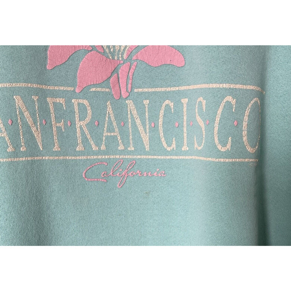 San Francisco Sweatshirt Vintage Screenprint Souvenir Mint Green Large - Picture 2 of 4